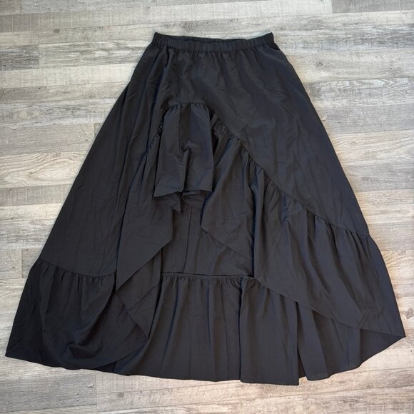 Joyfolie Mia Joy NWT black bae maxi skirt hi low ruffled size medium K35 - Picture 1 of 8